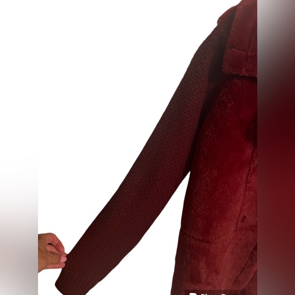 12Th Heart Women’s Y2K Long Line Faux Fur Burgundy Sweater/Jacket L Academia - Picture 7 of 11
